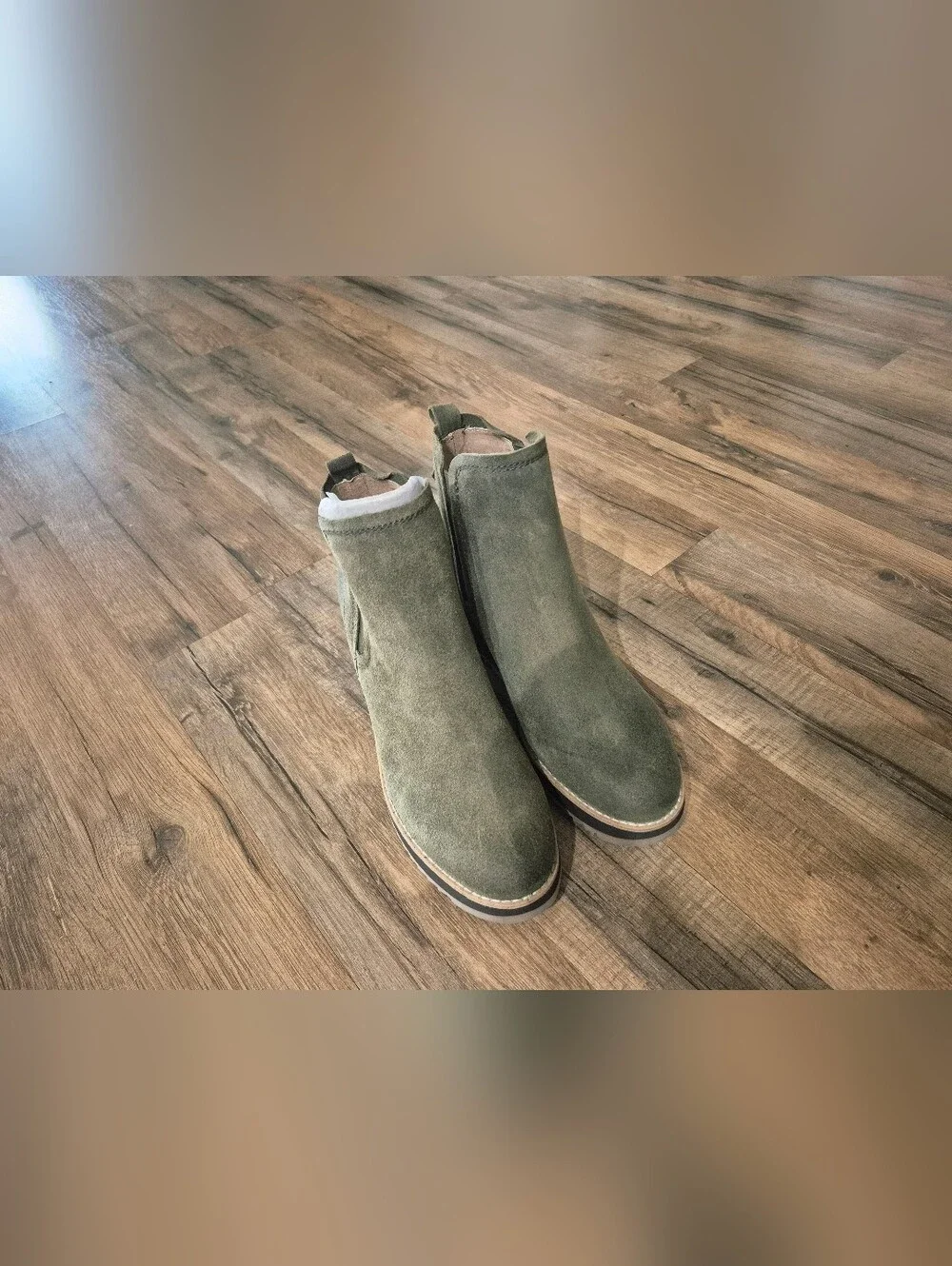 Earth Olive Suede Wedge Ankle Boots. NWT!
